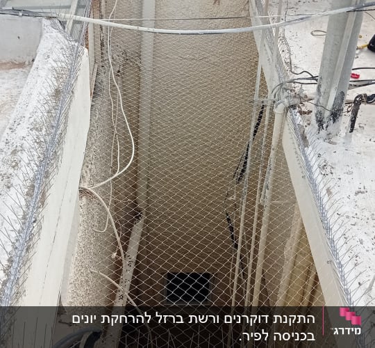 רשת מתוחה למניעת כניסת יונים על גג בניין